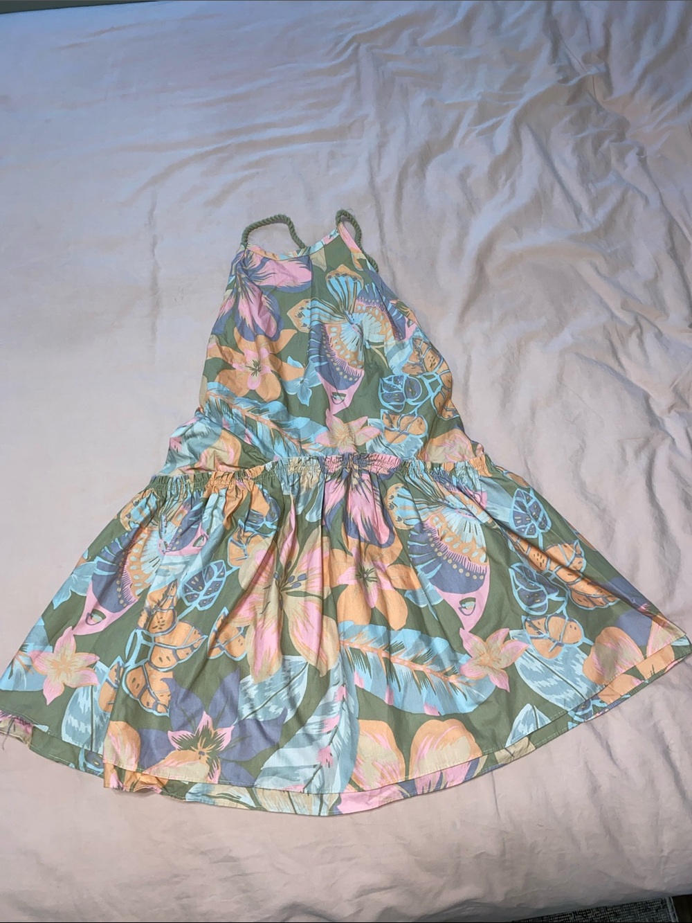 Floral Halter Sundress in Pastel Green & Pink